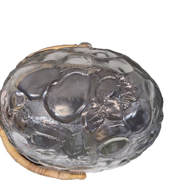 FRUIT BOWL Large Glass Fruit Bowl w/Bamboo Handle - Picture 5 of 6